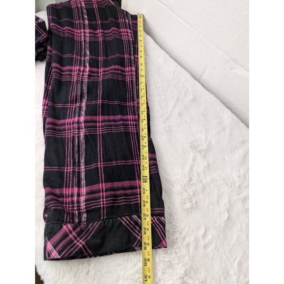 Victorias‎ Secret Shimmer Cotton Flannel Long Sleeve Pajama Set Black Pink Plaid - Picture 11 of 13